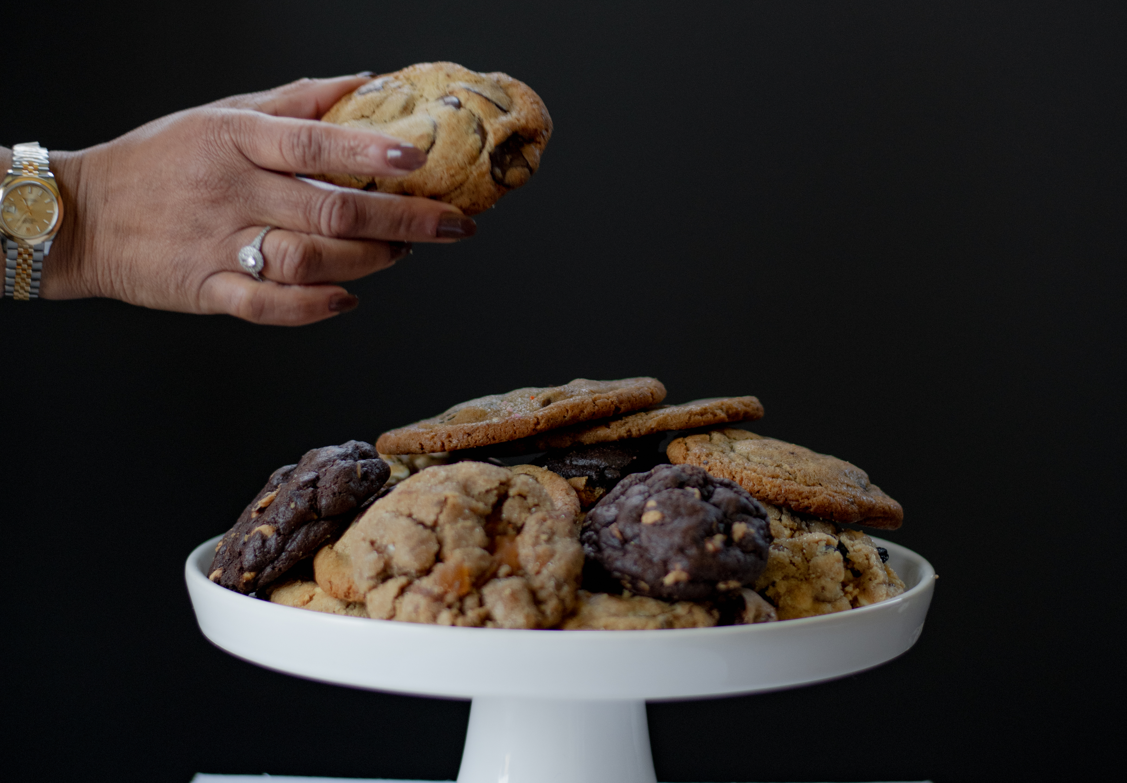 shot of a variety of cookies on a serving platter