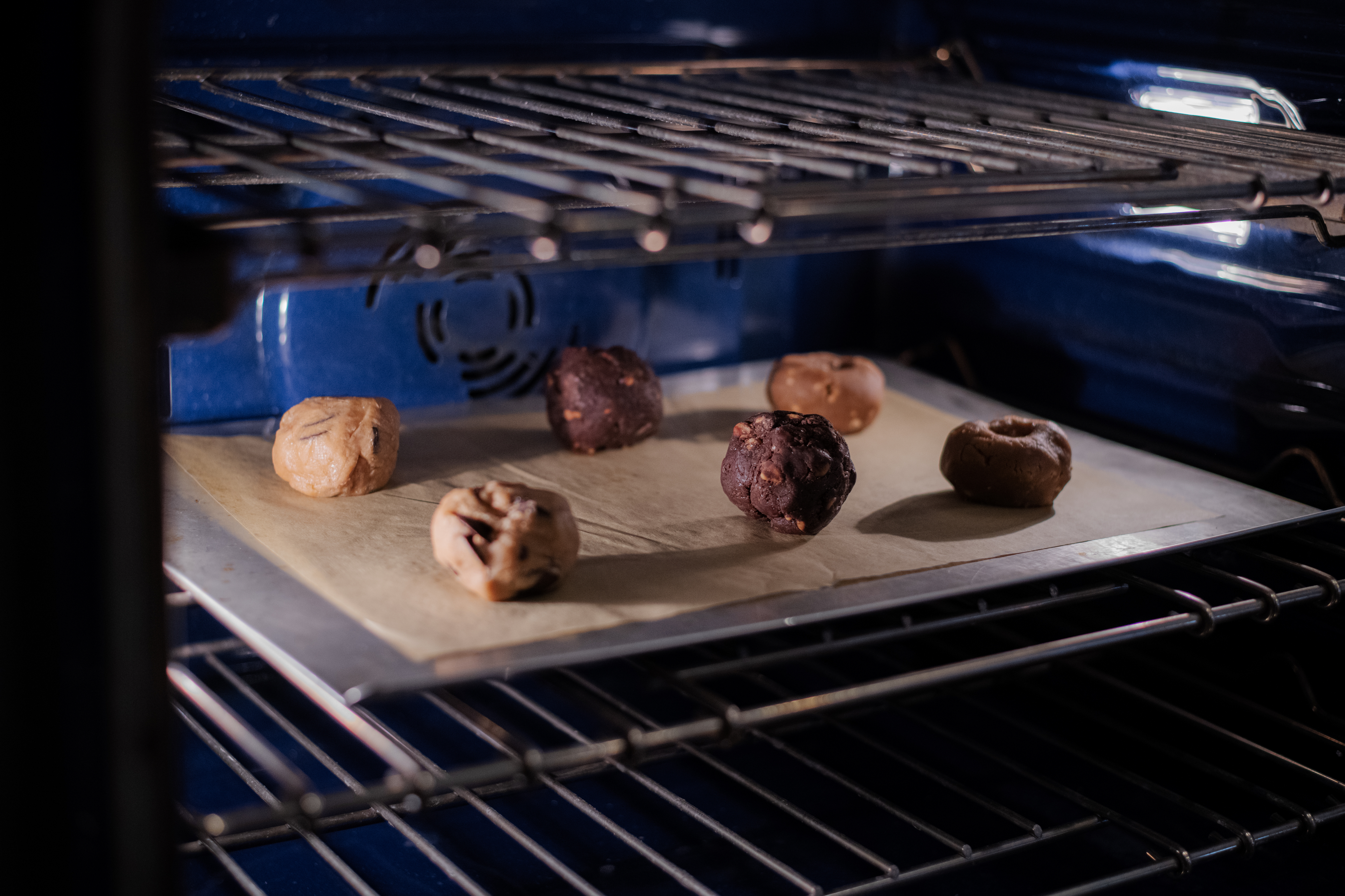 Preformed Cookie Dough Balls Baking in Oven